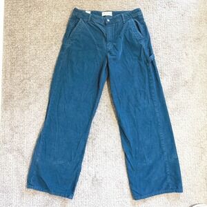 Current Elliott Painter Teal Blue‎ Corduroy Carpenter Wide Leg Pants 30 Utility